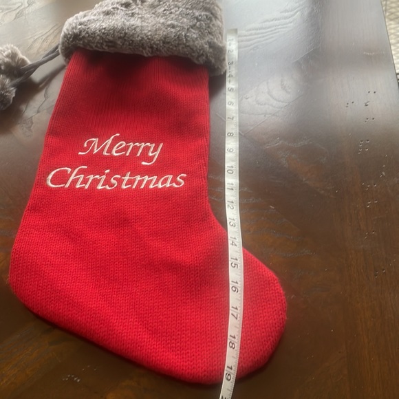 Holiday Sturdy Knit Merry Christmas Stocking W/ Soft Fuzzy Trim And Pom Poms - Picture 6 of 9
